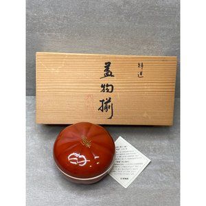 Chinese Japanese Korean Porcelain Rice Bowl w/Lid & Wood Box Red Maroon